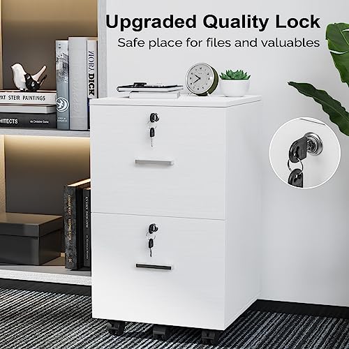 image for VINGLI 2 Drawer File Cabinet with Lock, Wood Grain White File Cabinets