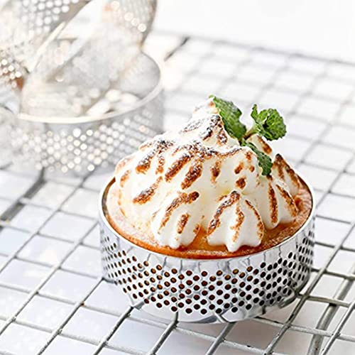 Hausdec 8Pcs Stainless Steel Tart Ring, Heat- Perforated Cake Mousse Ring Round Double Rolled Tart Ring Metal Mold 10cm - Image 4
