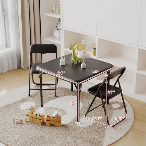 GarveeHome Boys and Girls Folding Table and Chair Set of 3, Featuring a Portable Table and Chairs with Soft Pu Cushions. No Assembly is Required, Perfect for Eating, Reading and Playing, Black. by GarveeHome - Image 8