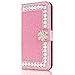 Lederhülle für iPhone 13 Flip Hülle, Glitzer Bling Strass Diamant Wallet Case Handyhülle Handytasche Book PU Leder Tasche Kartensteckplätzen Ständer Schutzhülle für iPhone 13 Rosa