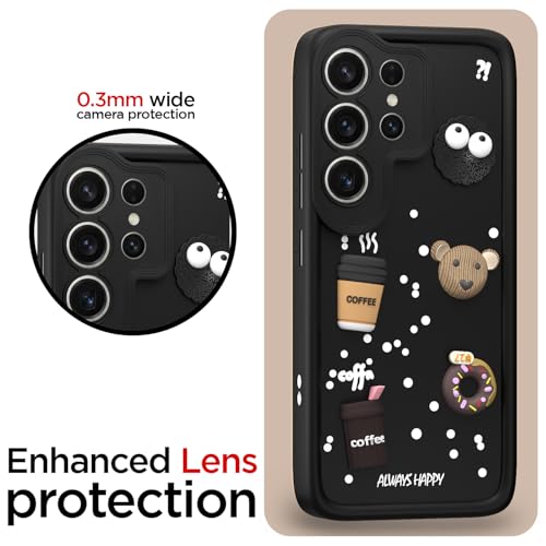 Image of Pikkme Back Cover for Samsung Galaxy S25 Ultra 5G | 3D Bear Silicone Cute & Fun Coffee Cartoon | Full Body Protection Bumper Case (Black)