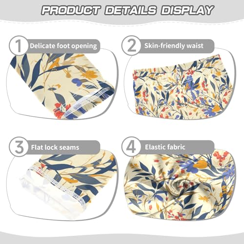 Vintage Floral Pattern Modern Kids Girl's Cotton Leggings Stretchy High Waisted Pants Gym3