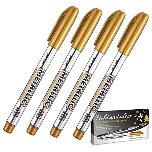 4 Pieces Metallic Marker Pens, Metallic Paint Pen Markers Suitable for Cards Writing Signature Lettering Metallic Painting Pens (Gold)