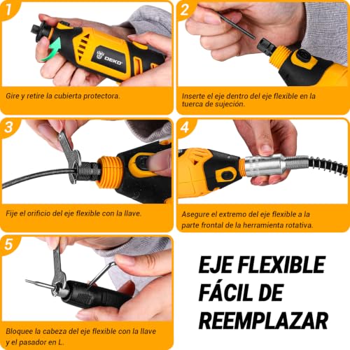 Miniatura 4 de Kit De Herramientas De Amoladora Pequeña: Dekopro Herramienta Rotativa Para Madera Metal, Conjunto De Máquinas De Broca De Electricidad Con Eje Flexible Para Rectificado, Grabado, Pulido, Limpieza