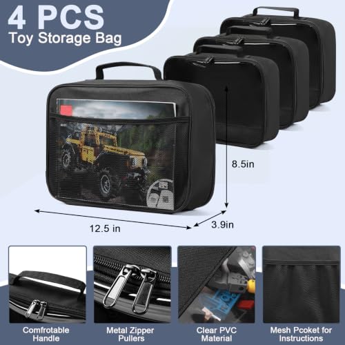 Image of 4 PCS Toy Storage Bags, Classic Bricks Building Set Storage Bag, Travel Case for Building Toys, Puzzles, Black