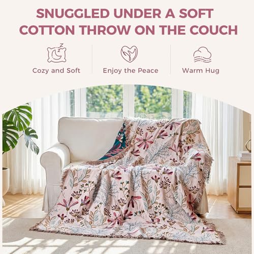 Image of LUTBM Boho Throw Blanket for Couch 50 inchx60 inch, Cotton Decorative Bed Throw