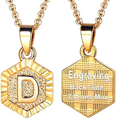 U7 A-Z 26 Initial Letters Hexagon/Square Shape Pendant Necklace for Men Women, with Adjustable Chain, Customizable, 18K Gold/Platinum Plated Tones, Send Gift Box