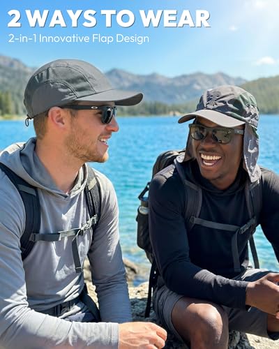 Image of Mens Sun Hat with Breathable Mesh Sun Hats for Men Sun Protection Fishing Hat with Neck Flap for Hiking Cycling