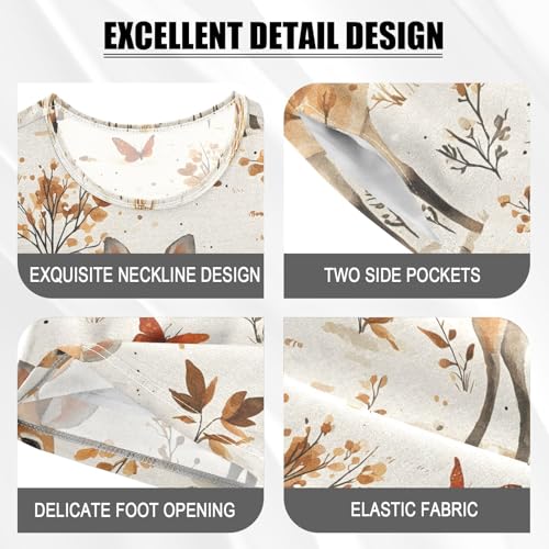 ALAZA Autumn Deer Leaf Butterfly Pajamas Set Short Sleeve Cotton Sleepwear Summer Pjs 2 Piece 5-14Y4