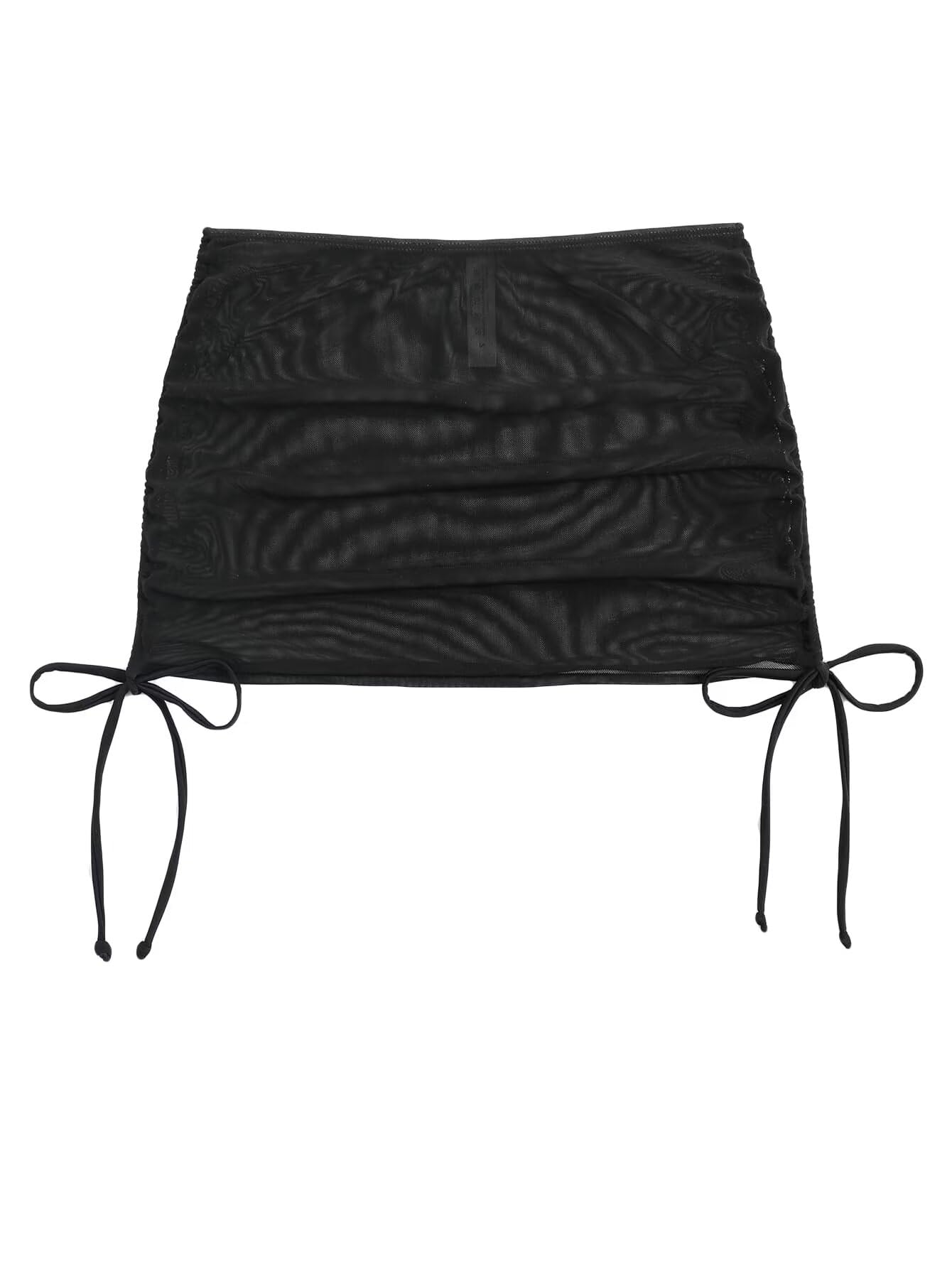 Women's Mesh Sheer Drawstring Solid Summer Bikini Cover Up Skirt