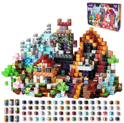 MORPHIMO 450 PCS Magnetic Building Blocks Set - Big STEM & Sensory Toy for Kids - Stacking Magnets - Instruction Book & Fabric Storage Bag - Shared Play Toy for Siblings & Friends