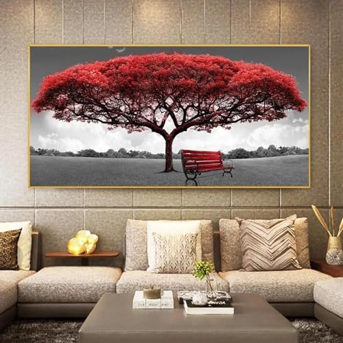 Peinture moderne sur toile rouge et or 60x120 cm avec cadre élégant
