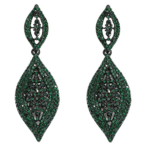 Canboer Fancy Emerald Green Rhinestone Dangle Drop Earrings Crystal Leaf Statement Earrings for Women Party Prom by Canboer - Used condition - US$9.98
