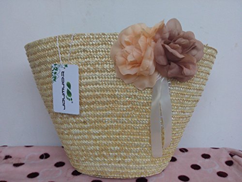 TONWHAR® Woven Straw Shoulder Bag Flower Straw Beach Tote Handbag3