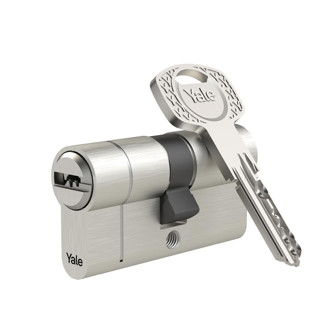Yale 1350 - Cilindro a doppio profilo europeo con funzione di emergenza e pericolo, 10-1358-4050-00-2201, alta protezione, 40/50 mm, nichel satinato, 5 chiavi, funzione anti-scatto, protezione
