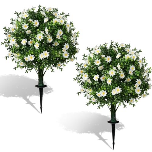 Fiori Finti da Esterno, piante finte da esterno, 2 confezioni di sfere topiarie con piante finte di bosso, arbusti di plastica per la porta d'ingresso, il giardino e l'arredamento interno della casa