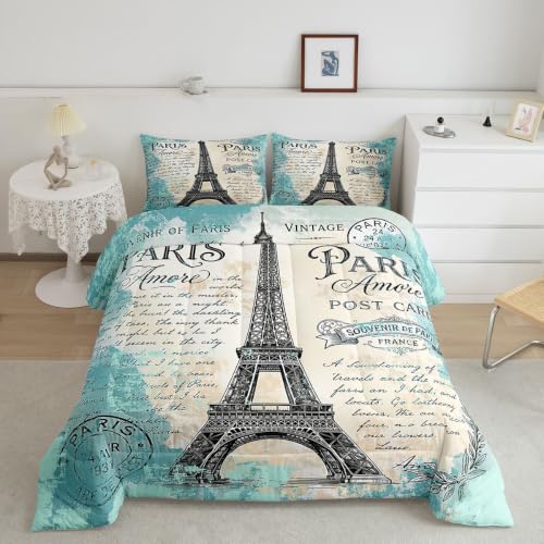Image of Feelyou Eiffel Tower Comforter Girls Women Bedding Set Queen Size