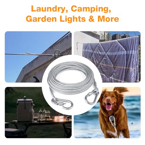 Image of HASTHIP 10m Clothes Line Outdoors - Portable Travel Clothesline Heavy Duty Rope with Metal Carabiner Laundry Line Outdoor Wire Ropes for Camping, RV, Backyard
