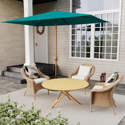 Image of Abba Patio 6.5FT Outdoor Patio Umbrella Outdoor Table Umbrella with Crank Market Umbrella 6 Sturdy Ribs UV Protection Waterproof and Push Button Tilt for Garden Deck Backyard Pool,Nordic Blue