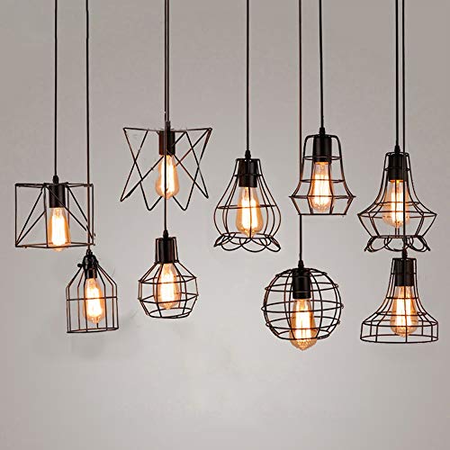 Lámpara colgante rústica E27 de hierro negro para decoración vintage y loft industrial F 3