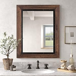   YOSHOOT-Rustic-Wooden-Framed-Wall-Mirror-Natural-Wood-and-Iron-Bathroom-Vanity-Mirror-for-Farmhouse-Decor-Vertical-or-Horizontal-Hanging