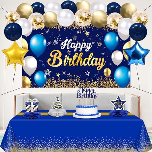 image for YeohJoy Birthday Decorations Navy Blue Gold - Happy Birthday Banner, S