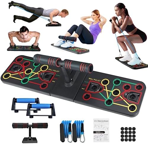 Push Up Board with Sit up Stand. Multi-Functional Push Up Bar with Resistance Bands, Portable Home Gym, Strength Training Equipment, Push Up Handles for Perfect Pushups, Home Fitness for Men and Women, Gift for Boyfriend