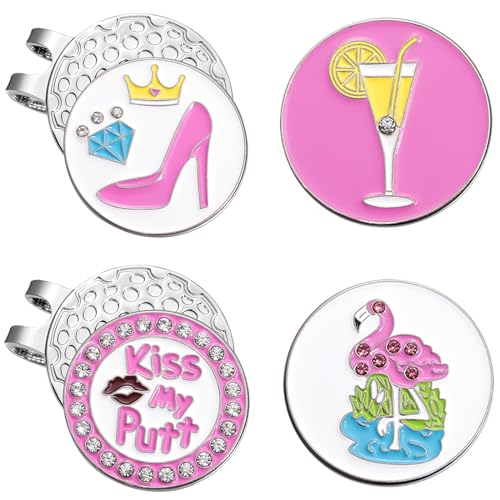 4PCS Golf Ball Marker with Magnetic Hat Clip Set Pink Magnetic Golf Ball Markers for Women Kids Removable Golf Accessories for Caps-1