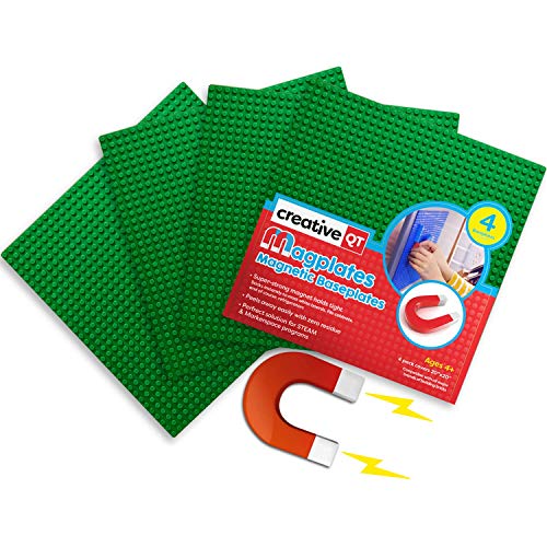 Creative QT - MagPlates Magnetic Building Blocks Baseplates 10â€™'x10â€™' for All Major Brands of Toy Building Sets, Sturdy Stacking Blocks Table Base, Building Bricks Play Table, 4 Pack, Green