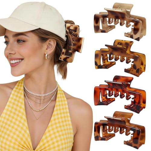 4 Pack Large Hair Clips for Women 4.1 Inch Hat Claw Clips for Thick & Thin Hair 2-in-1 Cute Hair Claw Clips Jaw Clips for Daily Use Baseball Cap & Trucker Hat Tortoise Shell (Patent Pending)