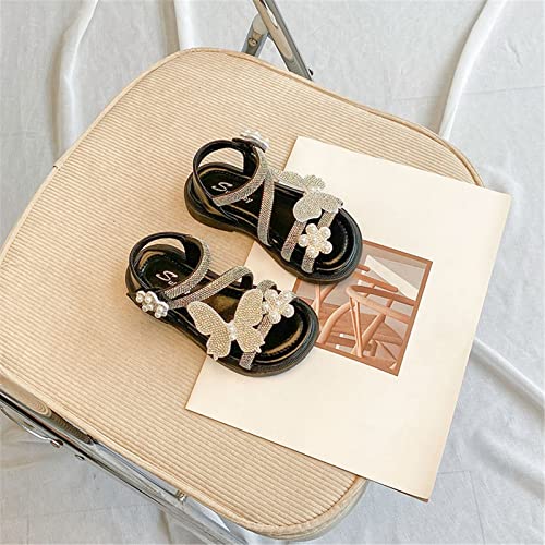 Toddler Girls Rhinestone Butterfly Sandals Open Toe Pearl Flower Princess Shoes Little Kid Big Kid Dress Shoes (Black, 13.5 Little Child)3