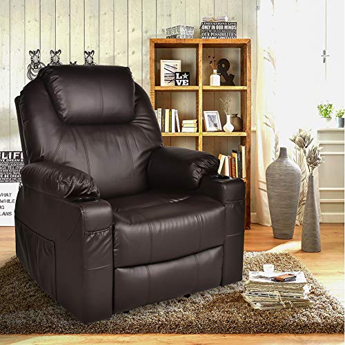 MAGIC UNION Power Lift Electric Recliner Chair PU Leather for Elderly Sleeper Heated Vibration Massage Sofa with Side Pockets USB Charge Port Cup Holder & Massage Remote Control Living Room (Brown)