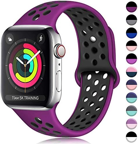 ilopee Sport Band Compatible with Apple Watch Series 5 40mm, Breathable Waterproof Wristbands Strap with Holes for iWatch 38mm Womens Men Series 3 2 1, Pulm/Black, S/M…