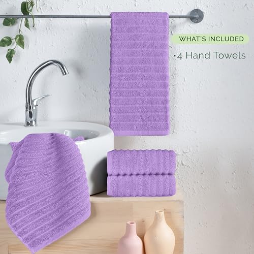 Image of Elegant Comfort Luxury 100% Turkish Cotton Corduroy Ribbed 4 Pack Hand Towel Set 16 x 28 Inch - Absorbent, Super Soft, Quick Dry, Premium Towels for Bathroom, Gym, Spa and Hotel Use, Lilac