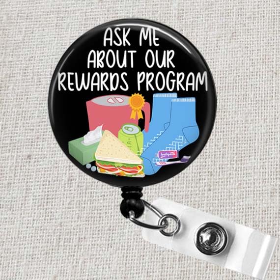Miniatura 2 de Ask Me About Our Rewards Program Badge Reel, Funny Nurse Badge Holder, Hospital Grippy Socks Turkey Sandwich Badge ID Holder, ICU Nurse Badge Funny,
