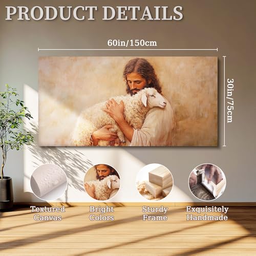 SERIMINO Jesus Christ Wall Art, Christian Lamb of God Extra Large Art Prints, The Lord Is My Shepherd Canvas Painting, Serenity Prayer Pictures Wall Decor Living Room Dining Room Church 30"X60"