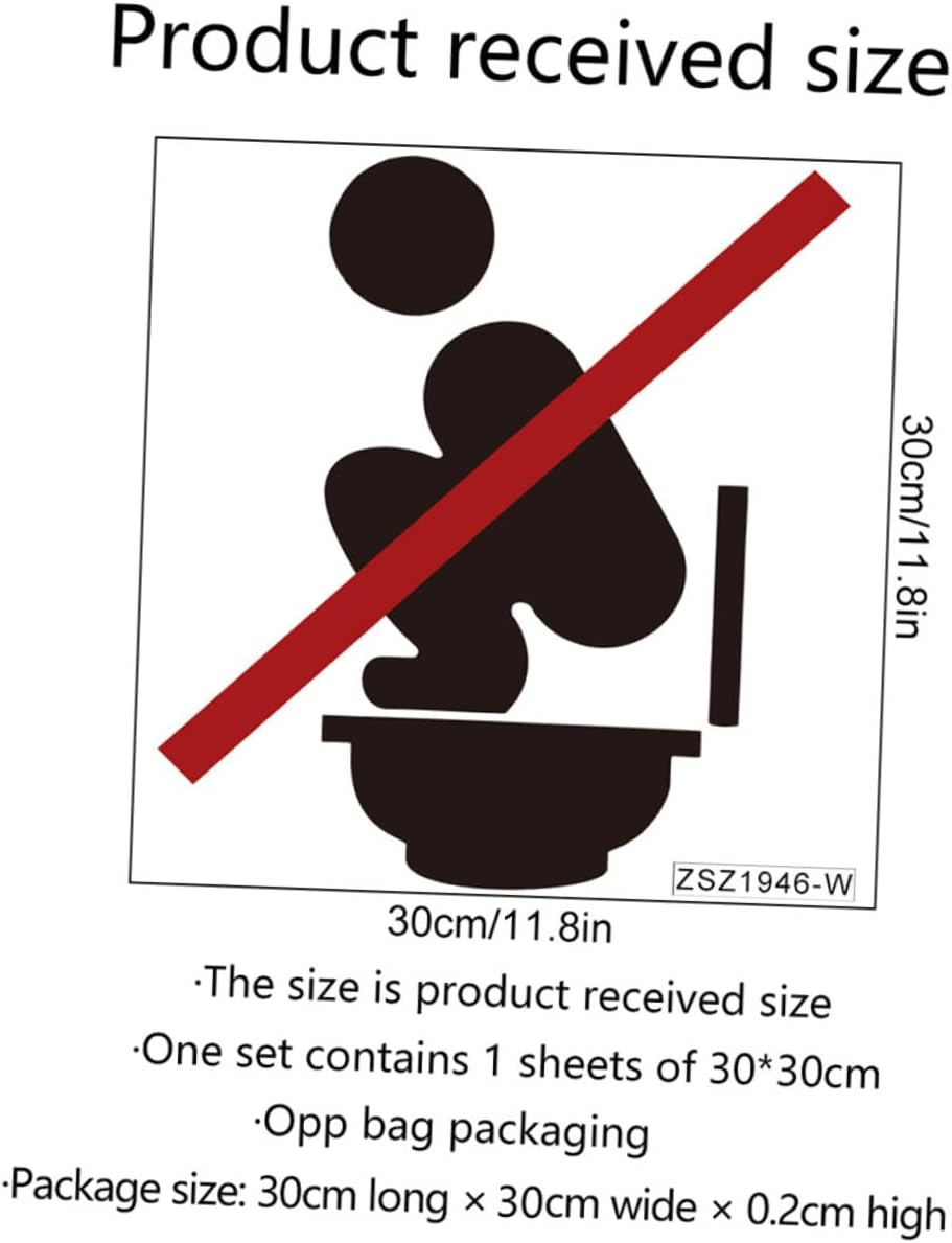 SOLUSTRE 2 Sheets Removable Bathroom Sign Sticker Toilet Lid Decal Warning No Squatting Restroom Wall Art for Behavior Reminder and Clean Potty Maintenance