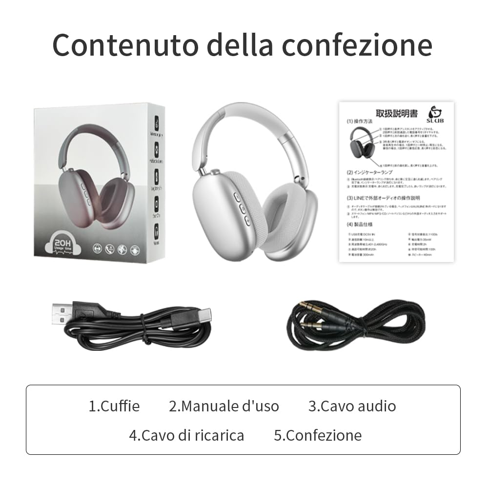 Cuffie Bluetooth 6.1 Wireless con Cavo–Design Pieghevole con Archetto Regolabile,Audio Hi-Fi,Cancellazione del Rumore,20 Ore di Standby–Compatibili con Smartphone,PC,Tablet.(grigio)
