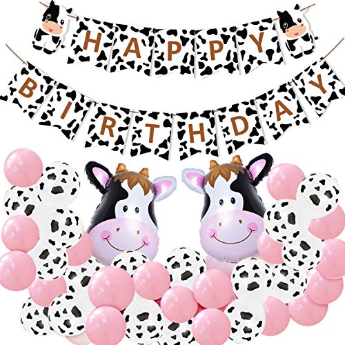 Cow Party Decorations Balloon Arch Garland Kit with Happy Birthday Banner, Cow Print and Head Balloo - //coolthings.us