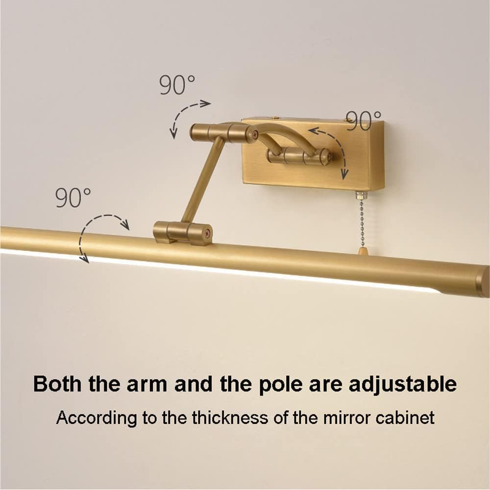 Applique da Bagno A LED con Interruttore A Catenella, Lampada da Specchio Regolabile in Rame, Luce per Quadri, Illuminazione A Sospensione da Soffitto, Monocolore, 35 Cm