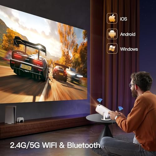 Image of BIGASUO Android TV: 270 Rotation Mini Projector with Bluetooth and WiFi 6, Auto Keystone Portable Projector 1080p 4K Compatible with HY300pro Projector for Phone /TV Stick /HDMI /PS5 /IOS (BGP28)