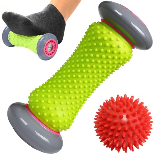 ROMIX Rodillo Masajeador Pies, Rodillo de Masaje para Recuperación de la fascitis plantar, relajación muscular, Masajeador de pies con bolas puntiagudas para reflexología podal, Brazos Alivio Dolor
