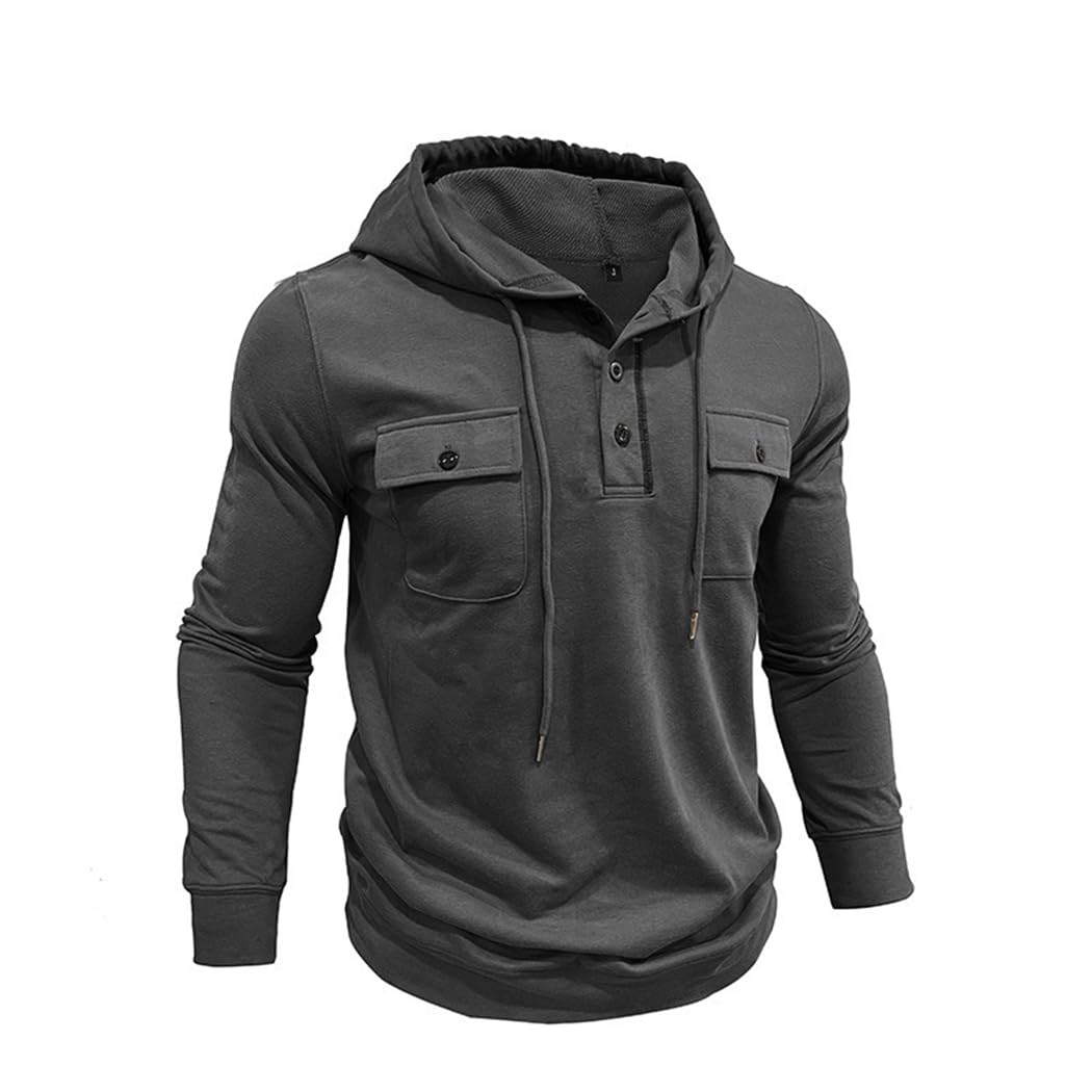 Sweat à Capuche à Manches Longues pour Homme T Shirts décontractés Sweatshirt à Capuche avec Cordon de Serrage et Boutons CS43
