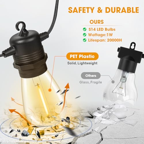 GvvooHome 100FT LED Outdoor String Lights, Commercial Grade Patio Lights with 30+2 Shatterproof S14 Edison Vintage Bulb for Outside Backyard Porch Balcony Party Cafe Decor by GvvooHome - Image 2