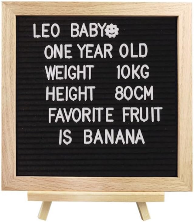 Felt Letter Message Board with 340 Letters,Letter Board Sign with Stand, 10X10 Inch for Baby & Pregnancy Announcement Sign,Black Felt Changeable Letter Boards