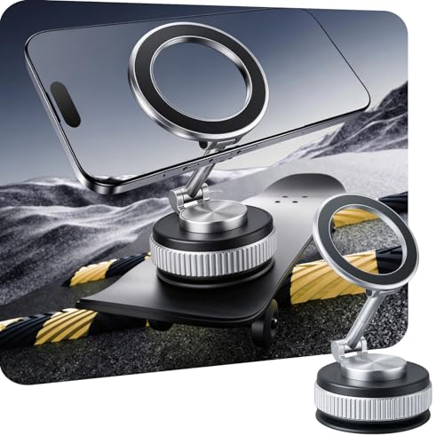 Metal Magnetic Car Phone Holder | Dual Insurance of Vacuum + Adhesive | 360° Rotation Without Dead Angle | Magnetic Ring Included‌(for iPhone & Android) (Metal Gray) - image 2