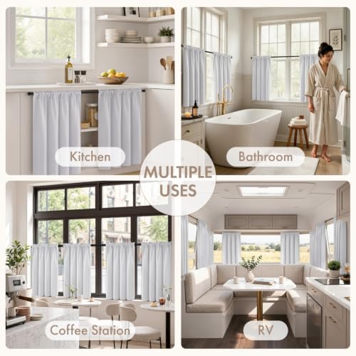 Image of MIULEE 4-Panel Blackout Kitchen Window Curtain Panels 40 inchx45 inch Greyish White | Privacy Protection, Heat /Light Blocking, Easy Install, Top&Bottom Rod Pocket, Suitable for Small Windows, Soft&Durable