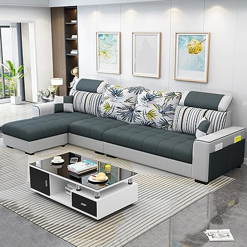 FURNY Sofiazo 5 Seater Fabric LHS L Shape Sofa Set (Dark Grey-Light Grey)