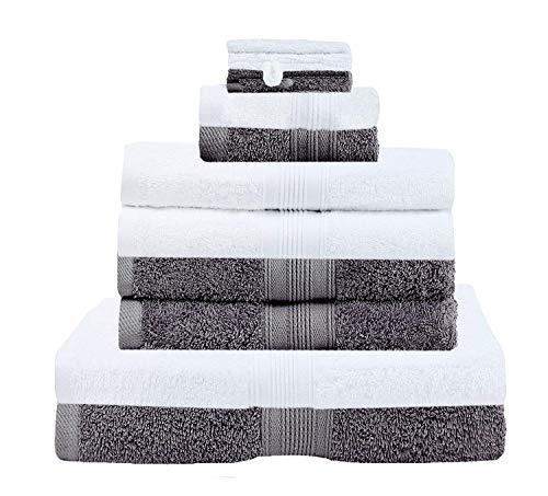 GREEN MARK Textilien 10 TLG. FROTTIER Handtuch-Set mit verschiedenen Größen 4X Handtücher, 2X Duschtücher, 2X Gästetücher, 2X Waschhandschuhe - Premium Qualität (10 tlg. FROTTIER SET, Anthrazit/Weiss)