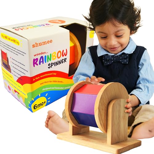 Shumee Wooden Spinning Rainbow Drum Baby Toy, Montessori Toys for Babies 6-12...
